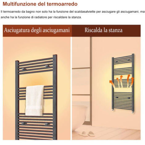 AICA Termoarredo Scaldasalviette Bagno Anthracite Radiatore da Parete 800x550mm interasse 50cm