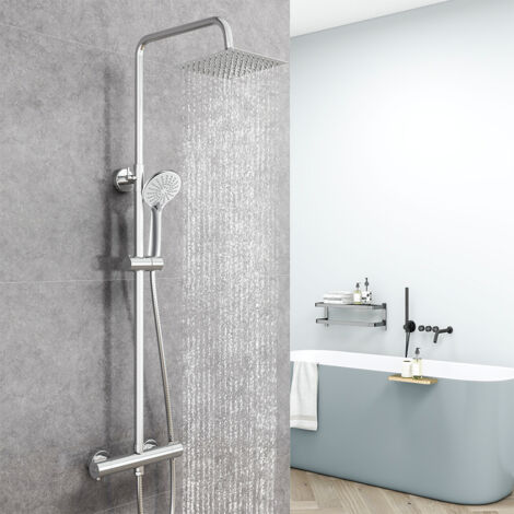 AICA ITALY Colonne Doccia Termostatiche, Sistema Doccia con Miscelatore Termostatico a 38℃, Colonna Doccia in Acciaio Inox con 4 Pollici Doccetta Rotonda Altezza Regolabile 735-1170mm Cromo