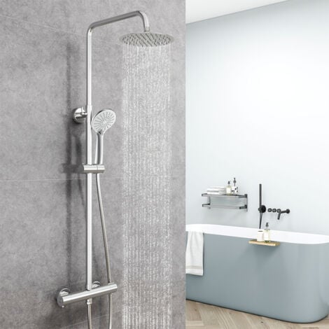 AICA ITALY Colonne Doccia Termostatiche, Sistema Doccia con Miscelatore Termostatico a 38℃, Colonna Doccia in Acciaio Inox con 8 Pollici Soffione Tondo Altezza Regolabile 735-1170mm Cromo