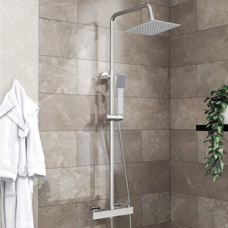 AICA ITALY Colonna Doccia con Miscelatore Termostatico, Sistema Doccia Antiscottatura, Set Doccia con Soffione a 20cm Pioggia e 40x280mm Rubinetto, Altezza Regolabile 74-117 cm Cromo
