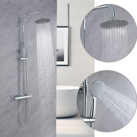 AICA ITALY Colonna Doccia con Miscelatore Termostatico, Sistema Doccia Antiscottatura, Set Doccia con Soffione Tondo 20cm e 108mm Doccetta, Altezza Regolabile 74-117 cm Cromo
