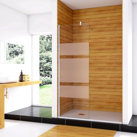 Box Doccia Walk In 60x190cm Parete Fissa in Vetro Temperato 6mm Anticalcare Multi Fasce Satinate Opache con Barra Stabilizzatrice 140cm Cromo Lucido