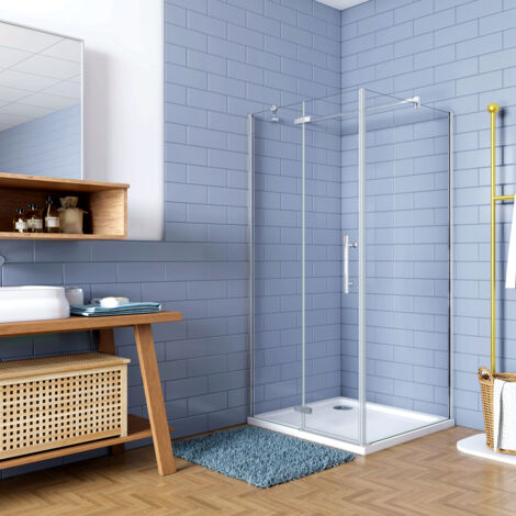 Box Doccia Angolare Porta Battente con Parete Fissa 100x100x195cm Vetro 6 mm Temperato Anticalcare Trasparente con 2 Barre Stabilizzatrici Telaio Cromo Lucido (1/5)