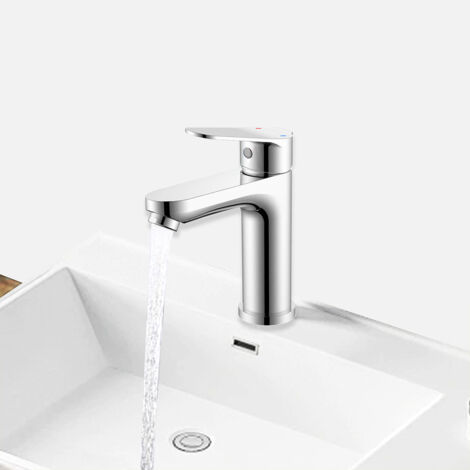 AICA Rubinetto Miscelatore per lavabo bagno in lega di zinco, cromato, Rubinetto lavabo monocomando con regolazione fredda e calda