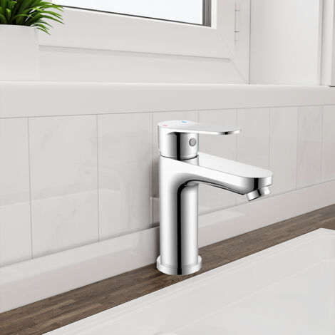 AICA ITALY Miscelatore Monocomando Freddo e Caldo per Lavabo da Bagno, Rubinetto per Lavabo con Beccuccio Basso, Cromato
