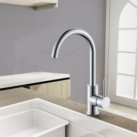 AICAIT Rubinetto Cucina Monocomando Freddo e Caldo Miscelatore Lavello Cucina Collo di Cigno Girevole 360° Cromato