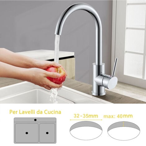 AICAIT Rubinetto Cucina Monocomando Freddo e Caldo Miscelatore Lavello Cucina Collo di Cigno Girevole 360° Cromato