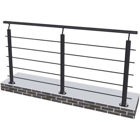 Ringhiera Parapetto in Alluminio Nero Opaco 200x100cm per interni ed esterni a Fissaggio a Pavimento