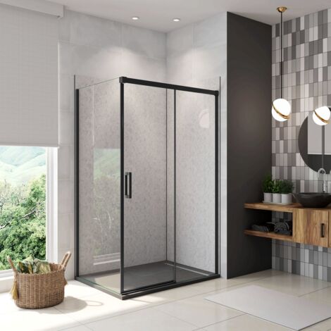 195 cm Box Doccia Angolare 120X80 cm Porta Scorrevole con Parete Fissa Vetro 8 mm Temperato Anticalcare Trasparente Profilo Nero Opaco Softclose (1/5)
