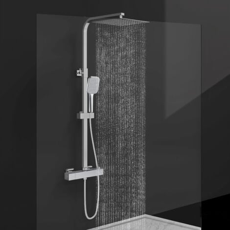 AICA Colonne doccia termostatiche, set doccia con soffione quadrato 25x25cm in acciaio inox e rubinetto termostatico 280x40mm, sistema antiscottature, cromo