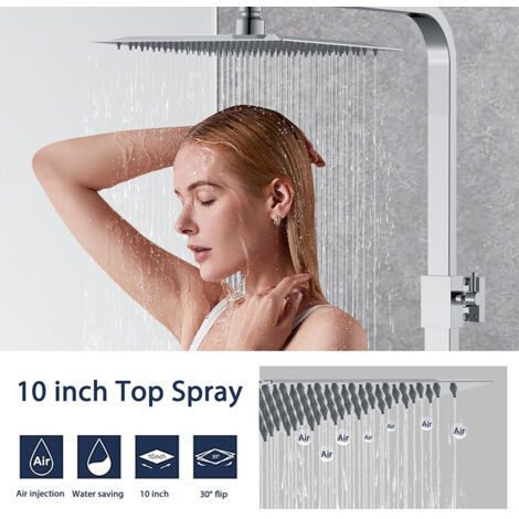 AICA Colonne doccia termostatiche, set doccia con soffione quadrato 25x25cm in acciaio inox e rubinetto termostatico 280x40mm, sistema antiscottature, cromo