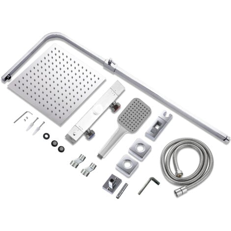 AICA Colonne doccia termostatiche, set doccia con soffione quadrato 25x25cm in acciaio inox e rubinetto termostatico 280x40mm, sistema antiscottature, cromo