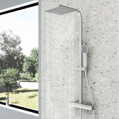 Sistema doccia con termostato, AICA Colonna Doccia Termostatico con Miscelatore, soffione e doccetta Altezza regolabile dopo l'installazione 76-118 cm, Cromato