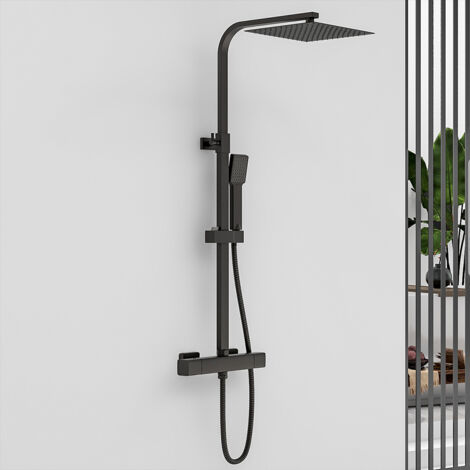 AICA Colonna Doccia con Miscelatore Termostatico Inox - Doccia Set con 10 pollici Soffione e Doccetta Sistema Doccia - Altezza Regolabile 80CM-120CM Nero
