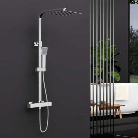 AICA Colonna Doccia con Miscelatore Termostatico Inox - Doccia Set con 10 pollici Soffione e Doccetta Sistema Doccia - Altezza Regolabile 76CM-118CM Cromato