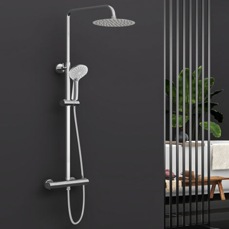 AICA Colonna Doccia con Miscelatore Termostatico Inox - Doccia Set con 10 pollici Soffione e Doccetta Sistema Doccia - Altezza Regolabile 80CM-120CM Cromato