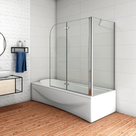 90x140cm Parete Doccia Sopravasca Angolare 2 Ante Pieghevoli con Parete Laterale 80 cm Vetro Temperato 6 mm Trasparente Anticalcare Cromato Lucido