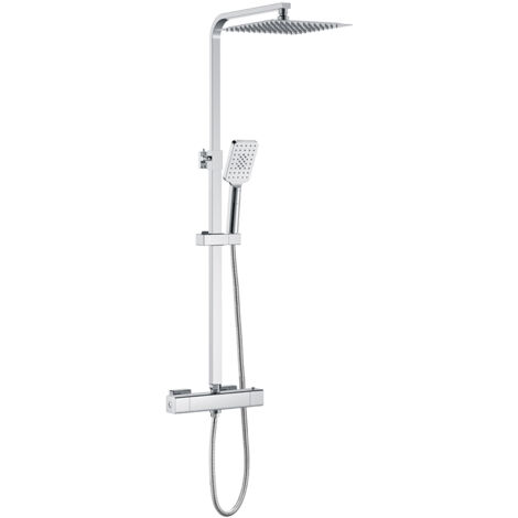 Colonna doccia idromassaggio AICA ITALY con rubinetto termostatico, soffione doccia a pioggia 25x25cm in acciaio inox, cromato lucido