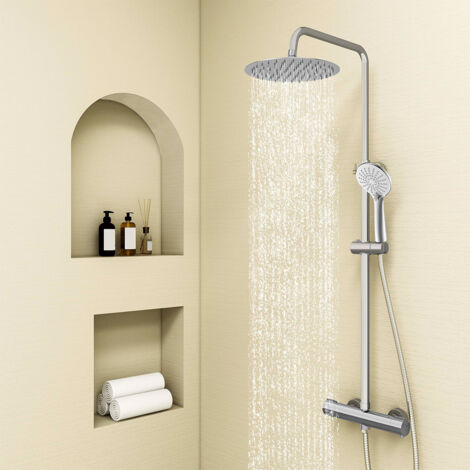 AICA ITALY Colonna Doccia con Miscelatore Termostatico, Sistema Doccia Antiscottatura, Set Doccia con Soffione 25cm a Pioggia e Doccetta a 3 getti, Altezza Regolabile 75-130cm Cromo
