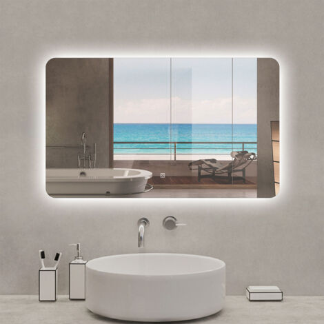 Aica Specchio da bagno a LED, 100x60cm, Infinitamente Dimmerabile, Funzione Memoria, Estetica Elegante