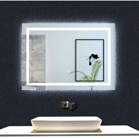 Aica Specchio da bagno a LED, 70x50cm, Disappannamento, Infinitamente Dimmerabile, Funzione Memoria, 3 Temperature di Colore