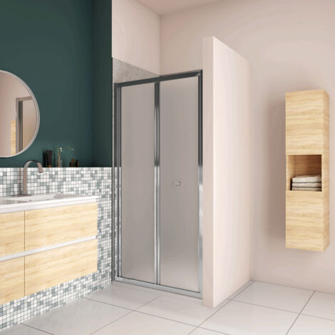 185 cm Box Doccia per Nicchia Porta a Soffietto 100 cm Vetro Temperato 5 mm Satinato Opaco Profilo Cromato Lucido