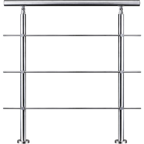 Ringhiera Balaustra Corrimano in acciaio inox spazzolato 100x106cm per interni ed esterni 3 barre trasversali