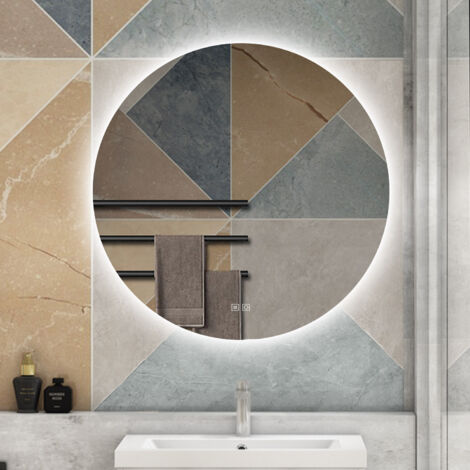 AICA 80 x 80cm Specchio da bagno con LED,Tondo,Disappannamento,Touch,Memoria,Dimmerabile con 3 Colore Regolabile,Retroilluminato