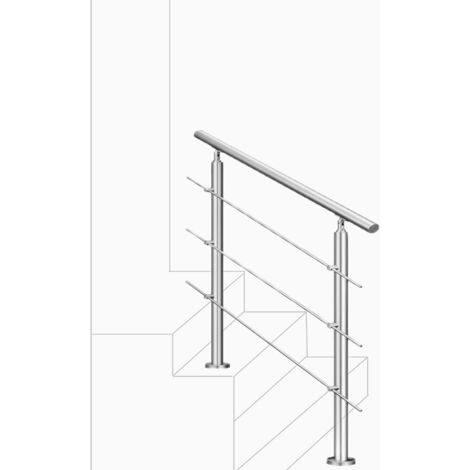 Ringhiera Balaustra Corrimano in acciaio inox 304 spazzolato 100x106cm per interni ed esterni 3 barre trasversali