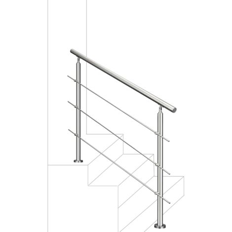 Ringhiera Balaustra Corrimano in acciaio inox 304 spazzolato 150x106cm per interni ed esterni 3 barre trasversali