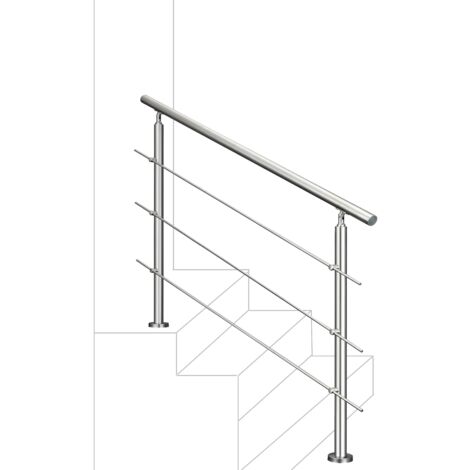 Ringhiera Balaustra Corrimano in acciaio inox 304 spazzolato 180x106cm per interni ed esterni 3 barre trasversali