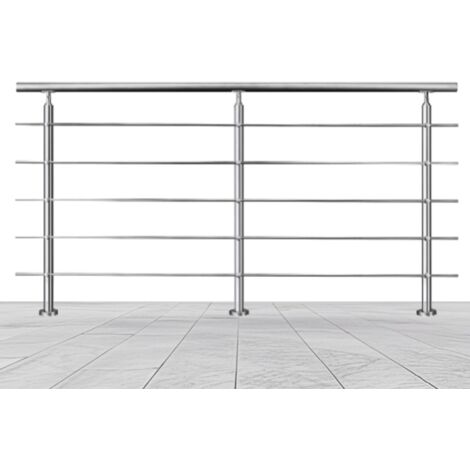 Balaustra Corrimano Ringhiera in acciaio inox 304 spazzolato 200x106cm per interni ed esterni 5 barre trasversali