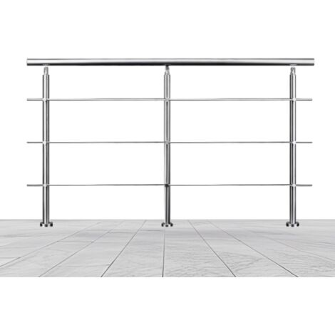 Ringhiera Balaustra Corrimano in acciaio inox 304 spazzolato 200x106cm per interni ed esterni 3 barre trasversali