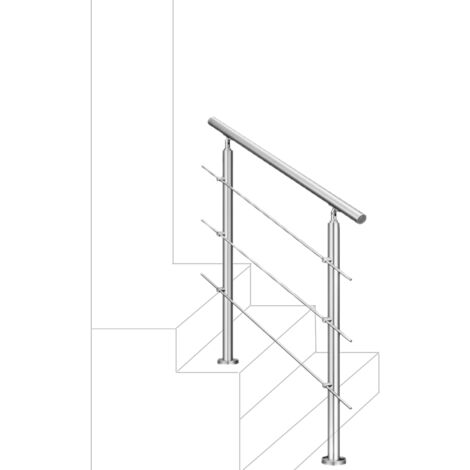 Ringhiera Balaustra Corrimano in acciaio inox 304 spazzolato 80x106cm per interni ed esterni 3 barre trasversali