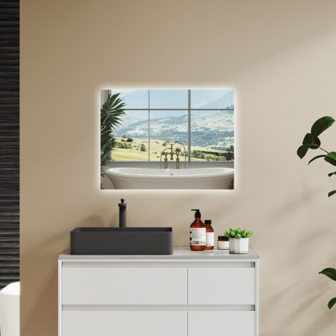 Specchio da bagno con luci a LED, luce bianca/luce calda, retroilluminato retroilluminato specchi da bagno a parete specchio di cortesia interruttore dimmerabile, orizzontale/verticale, luce led per
