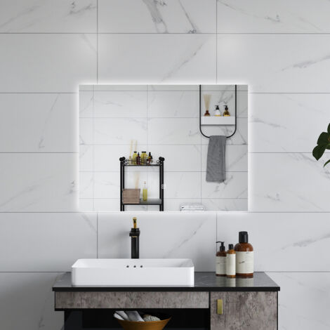 Butylux - Specchio da bagno con illuminazione a LED, 91,4 x 71,1 cm, con funzione di memoria, regolabile, luce bianca calda e naturale, orientabile ( orizzontale/verticale