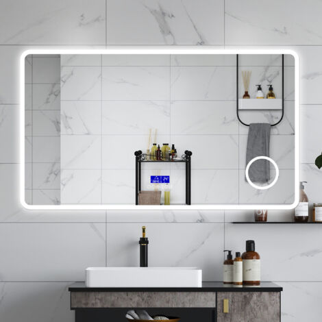 Aica SPECCHIO DA BAGNO BLUETOOTH 140X80CM CON ANTIAPPANNAMENTO + DIMMERABILE + 3 COLORI + INGRANDIMENTO 3X