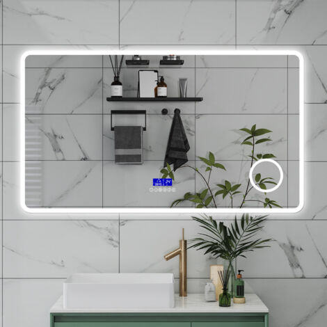 SPECCHIO DA BAGNO BLUETOOTH 120X70CM CON ANTIAPPANNAMENTO + DIMMERABILE + 3 COLORI + INGRANDIMENTO 3X