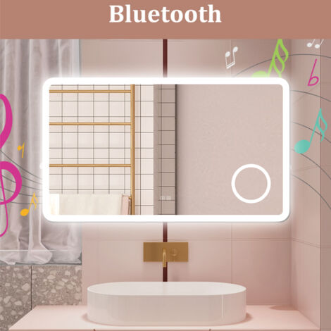 AICA 100X60CM SPECCHIO DA BAGNO BLUETOOTH ANTIAPPANNAMENTO, 3 COLORI DIMMERABILI, LENTE D'INGRANDIMENTO 3X