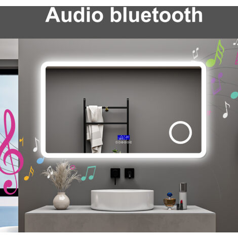 AICA SPECCHIO DA BAGNO BLUETOOTH 120X70CM CON ANTIAPPANNAMENTO + DIMMERABILE + 3 COLORI + INGRANDIMENTO 3X