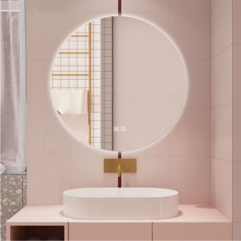 KOHROS Specchio da parete rotondo smussato lucido senza cornice per bagno, vanità, camera da letto (64 x24 rotondo