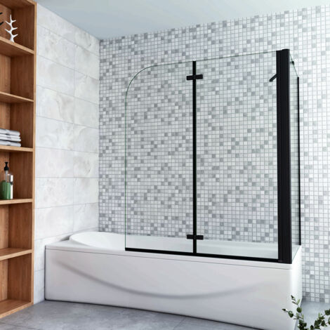 Parete Doccia 120x140cm Sopravasca Angolare 2 Ante Pieghevoli con Parete Laterale 65cm Vetro Temperato 6 mm Trasparente Anticalcare Nero Opaco