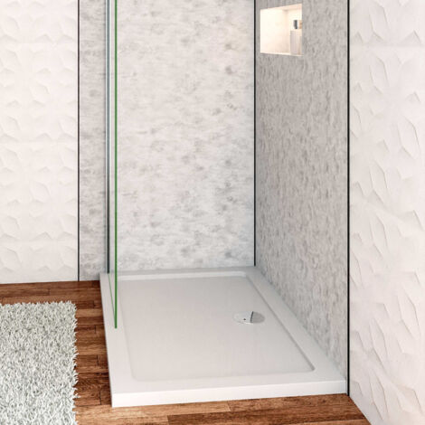 Piatto Doccia 120x70cm Bianco Spessore di 3 cm in Pietra Artificiale e Resina Minerale Mista Piletta Extra Piatta Sottile e Tubo inclusi