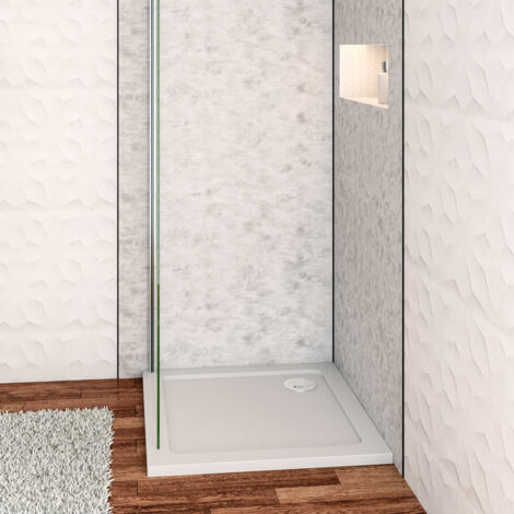 Piatto Doccia 80x80cm Bianco Spessore di 3 cm in Pietra Artificiale e Resina Minerale Mista Piletta Extra Piatta Sottile e Tubo inclusi
