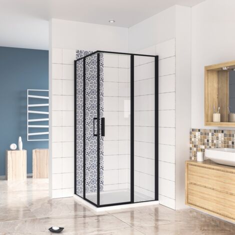 Box Doccia Angolare 120x80 cm H.185 cm Doppia Porta Battente in Vetro Temperato Trasparente Anticalcare 6 mm Profilo Nero Opaco (1/5)