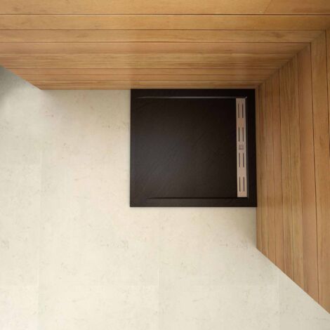 Piatto Doccia Quadrato 76x76cm in Pietra Vulcanica e Resina Mista Finitura Pietra Nera Ruvida Ultraslim 3 cm (1/4)