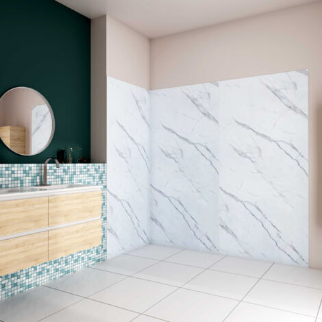 H.210 cm Pannello Doccia ad Angolo 40x80x80 cm Realizzato in Alluminio da 3 mm con Profili Finitura Bianco Alba per Rivestimento Parete Bagno (1/5)