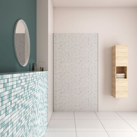 90x210 cm Pannello Doccia Realizzato in Alluminio Spessore 3mm con Profili Finitura Grigio Cemento per Rivestimento Parete Bagno (1/5)