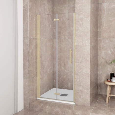 Porta Doccia 76x185 cm Porta Battente Pieghevole in Vetro Temperato Trasparente 6 mm Anticalcare Telaio Dorato Spazzolato