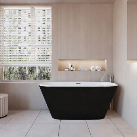 Vasca da Bagno a Isola Freestanding in Acrilico da 150x72x60 cm, Colore Nero, Forma Ovale
